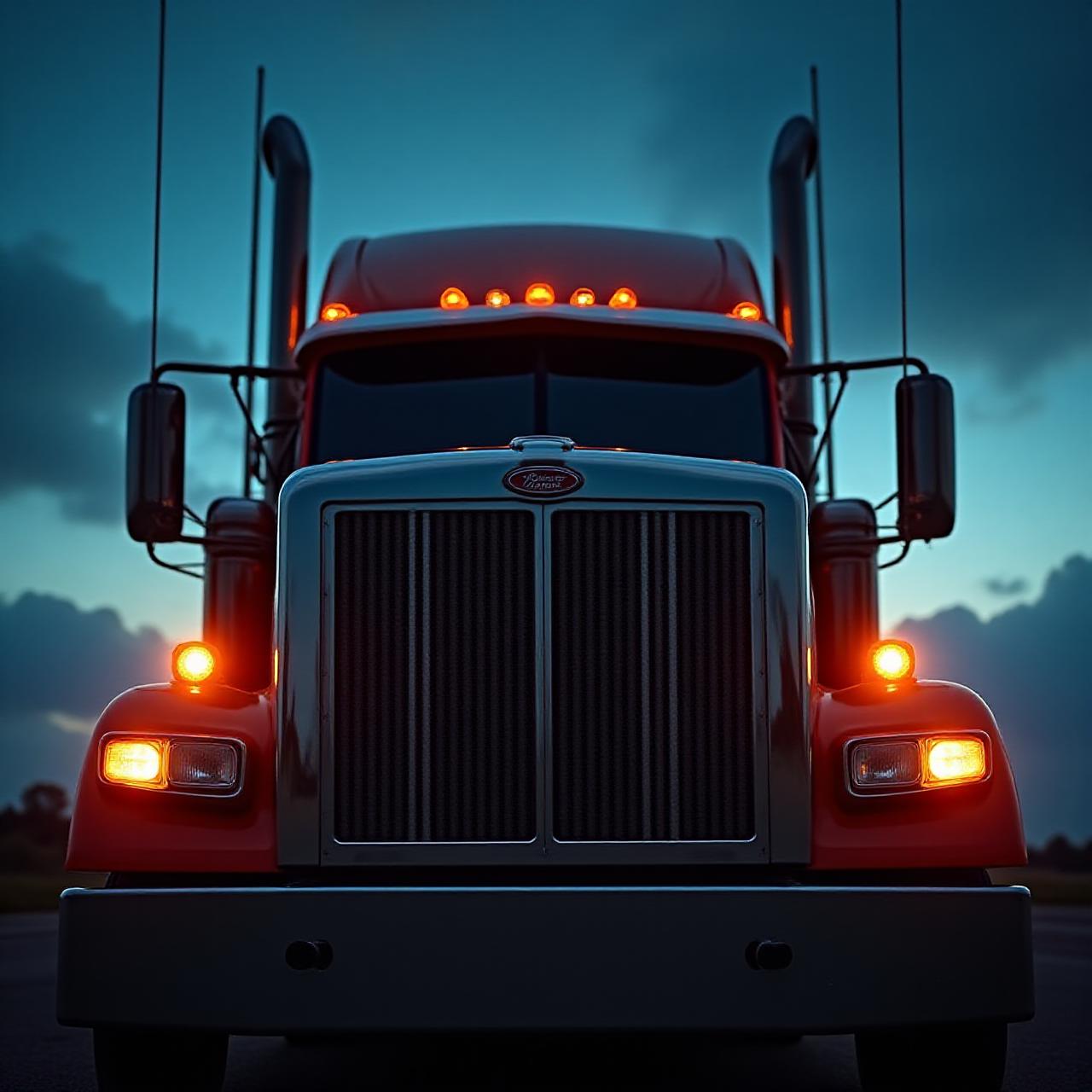 Modern fleet of trucks during twilight