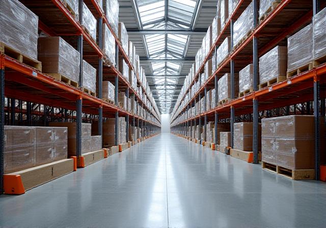 Modern warehouse interior with high ceilings